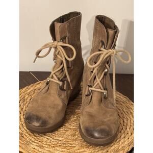Sorel Joan Of Arctic Women’s Sz 7 Wedge II Leather Waterproof Brown Boots Ash